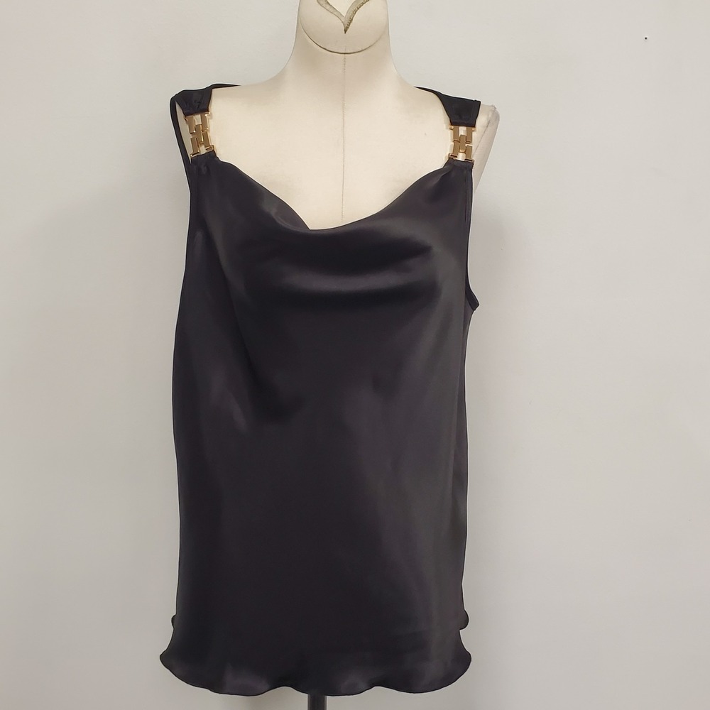 Nicole Miller Y2K Satin Cowl Neck Top Size M Gold Bling Date Night Bratz Long - Picture 2 of 10